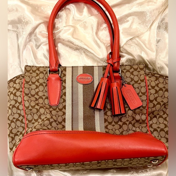 Coach Signature Legacy Stripe Canvas/ Leather Carry All Tote - Picture 9 of 10